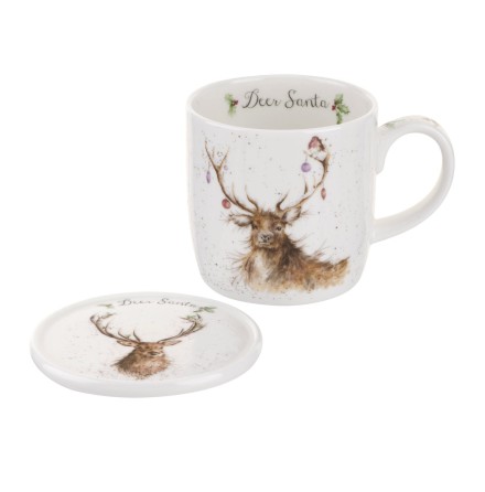 Wrendale Mug And Coaster Set - Deer Santa