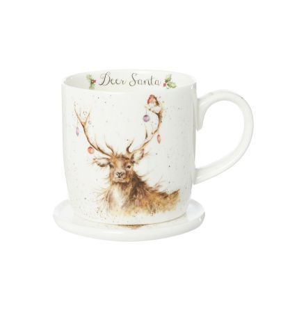 Wrendale Mug And Coaster Set - Deer Santa