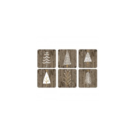 Wooden White Christmas Glasunderlgg 6-pack