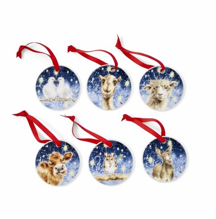 Wrendale Design Nativity Decorations Set om 6st juldekorationer