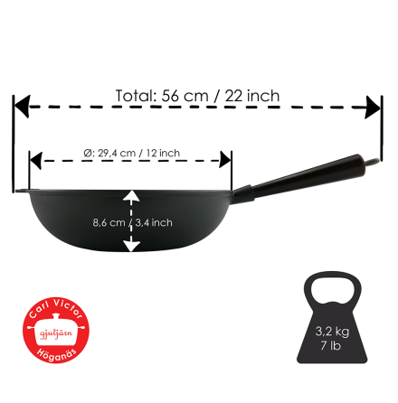 Gjutjrns Wokpanna 30cm Trhandtag