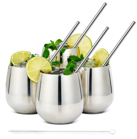 Tumblers med sugrr Silver 35cl 4-pack