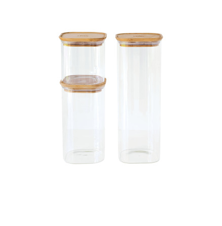 3 -dels set frvaringsburkar i glas & bambu 