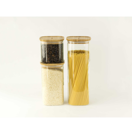3 -dels set frvaringsburkar i glas & bambu 