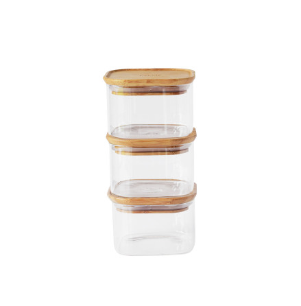3- dels set glasburkar med bambulock - 500&#8239;ml 