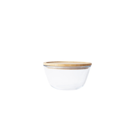 Blandningsskl i glas med bambulock  1,6&#8239;L 19&#8239;cm