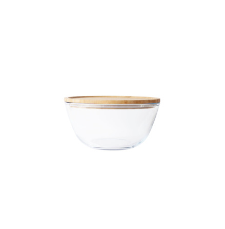 Blandningsskl i glas med bambulock  2,6&#8239;L 23&#8239;cm