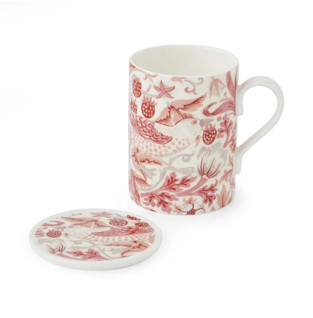 Morris & Co Mugg & Coaster Set 0.34L Strawberry Thief Madder
