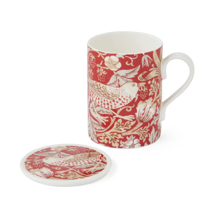 Morris & Co Mugg & Coaster Set 0.34L Strawberry Thief Indian Red