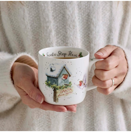 Wrendale Design Mugg Santa Stop Here (Robin) 31cl
