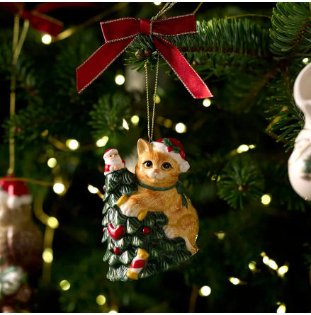 Christmas Tree Cat Grabbing the Tree Ornament 8cm