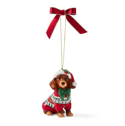 Christmas Tree Dachshund Wearing Christmas Jumper Ornament