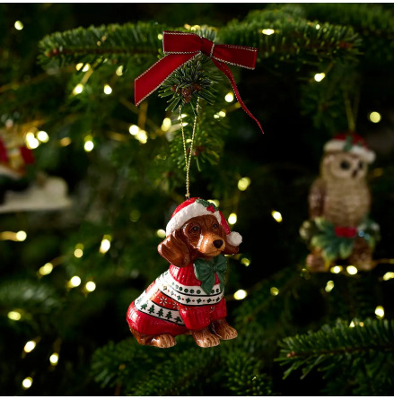 Christmas Tree Dachshund Wearing Christmas Jumper Ornament