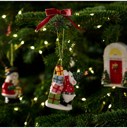 Christmas Tree Mouse Knocking Over Presents Ornament