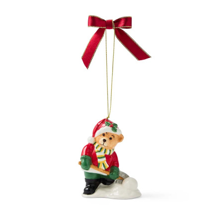 Christmas Tree Teddy Shovelling Snow Ornament