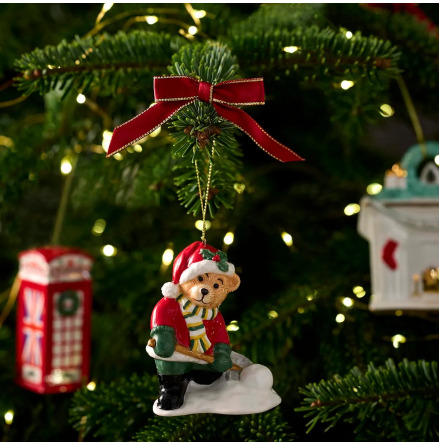 Christmas Tree Teddy Shovelling Snow Ornament