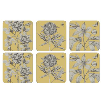 Etchings & Roses Yellow Glasunderlgg 6-pack