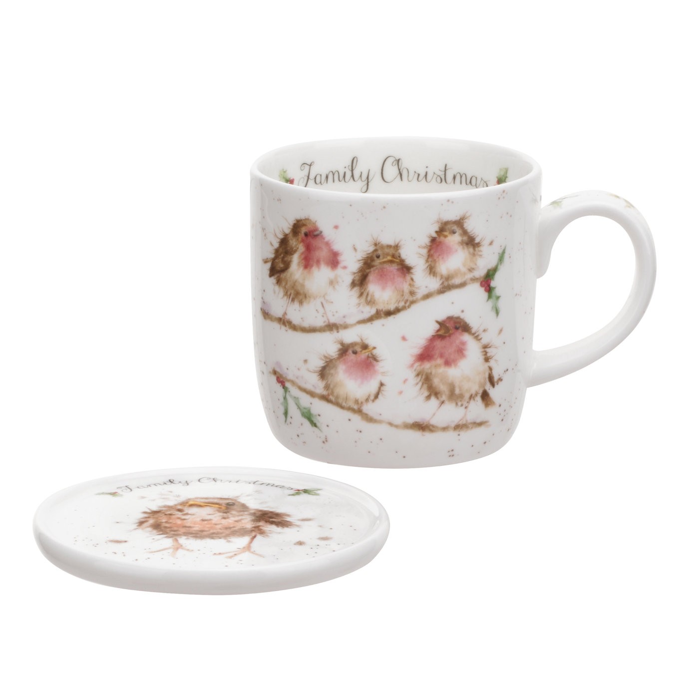 Wrendale Mug And Coaster Set Family Christmas